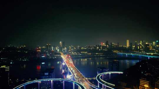 重庆长江菜园坝大桥夜景航拍视频素材模板下载