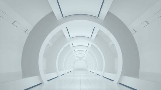前进在白色科技感隧道 3D渲染