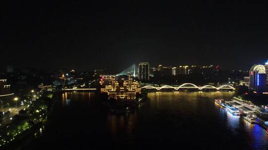 航拍 福州 闽江 两岸 夜景