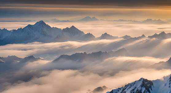 雪山云雾阳光山峰云海日出自然生态环境风景