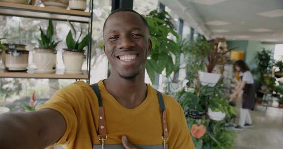 室内植物，花店，植物，工人