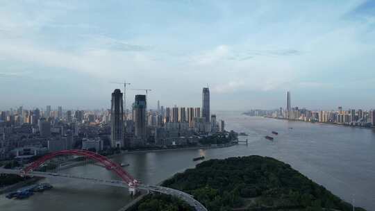 航拍武汉城市地标长江与汉江交汇处南岸嘴