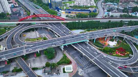 上海市徐汇区内环漕溪北路立交桥高架桥俯视