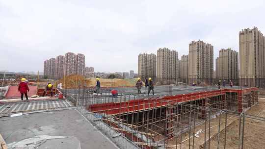 建筑工地工人施工场景延时