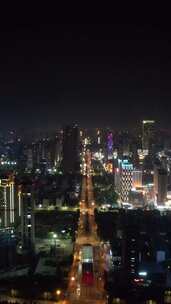 竖版航拍山东日照城市夜景灯光