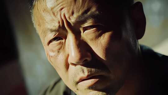 饱经风霜的男人面部特写思索