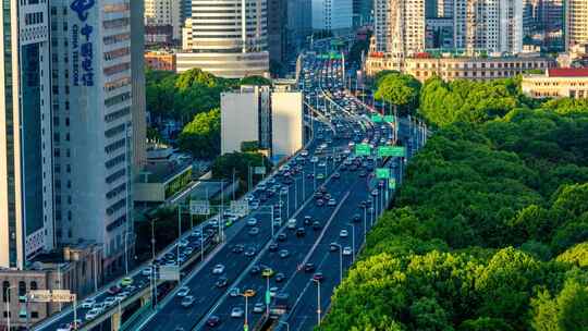 城市晚高峰路况车流延时实拍