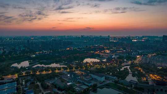 江苏宿迁城市夜景灯光夜幕降临航拍延时