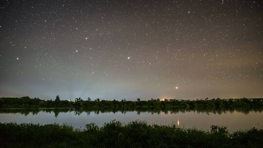 平静湖面上空的星空