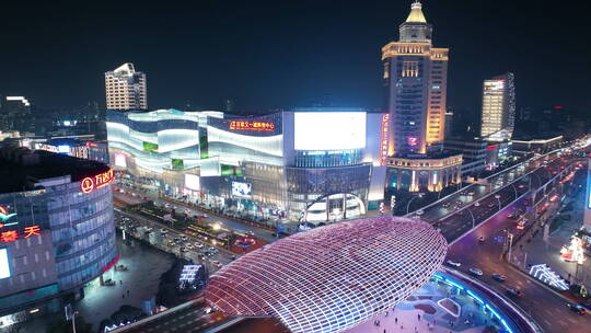 上海五角场夜景航拍视频素材模板下载