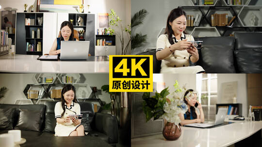 女性沙发上使用手机高清在线视频素材下载