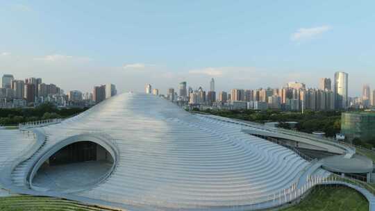 航拍武汉城市现代地标建筑琴台美术馆