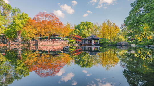 湖州莲花庄园林秋天湖泊景观8K延时摄影