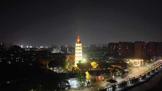 安徽安庆迎江寺振风塔夜景航拍