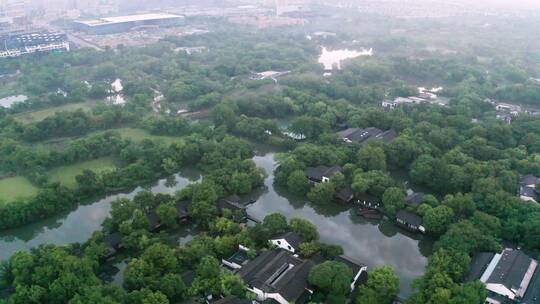 杭州西溪湿地初夏晨雾美景航拍