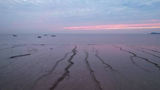 嘉兴海盐县观海园大海滩涂航拍4K