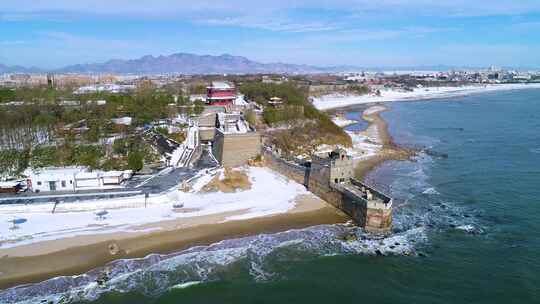 山海关老龙头长城雪景