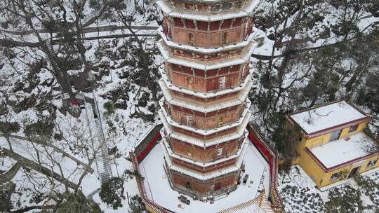 武汉武昌区宝通寺雪景航拍