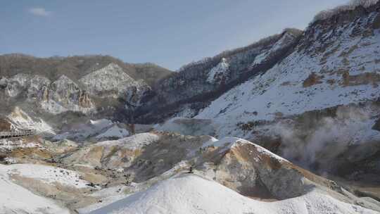 日本北海道雪景登别温泉地狱谷自然风光