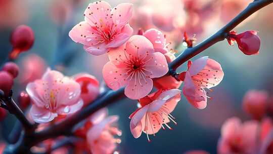 4K春日桃花盛开浪漫花朵清新特写