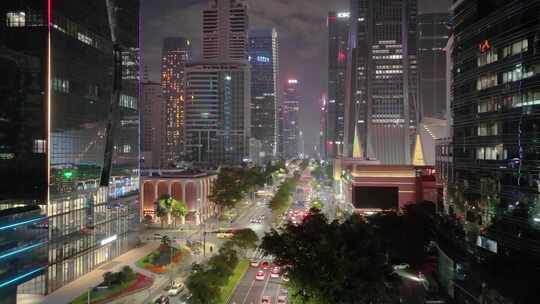 深圳夜晚夜景航拍福华路繁华十字路口广东风