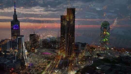 格鲁吉亚城市标志性建筑及海岸线航拍景象