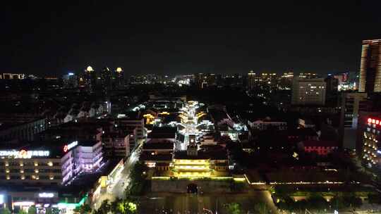 浙江宁波中山路夜景鼓楼夜景航拍