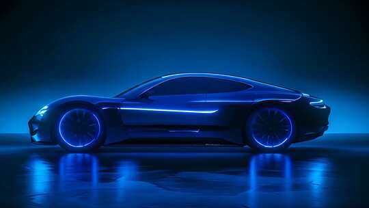 炫酷高端跑车 蓝色线条流光轿车光影广告片