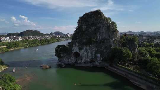 桂林漓江山水秀峰区城市伏波山公园航拍风光