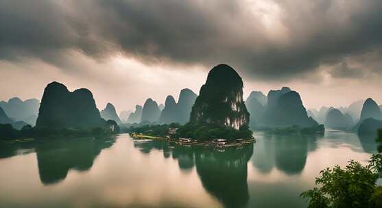 桂林山水合集山峰云海群山云雾缭绕自然风景