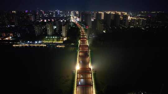 城市夜幕降临夜景灯光江苏宿迁航拍