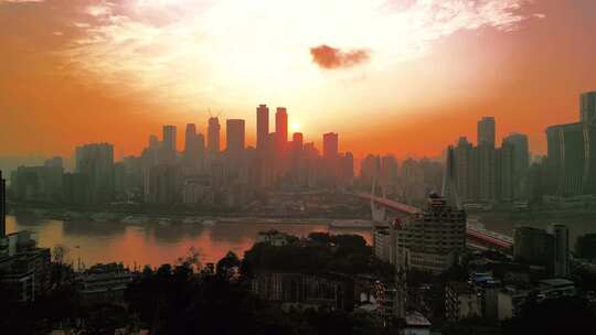 航拍清晨的重庆大桥江景