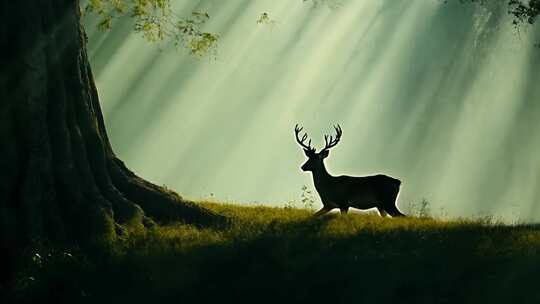 古木参天 阴翳蔽日 小鹿徜徉 林间幽静