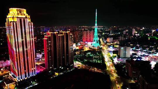 江苏海门夜景航拍繁华都市钢铁森林