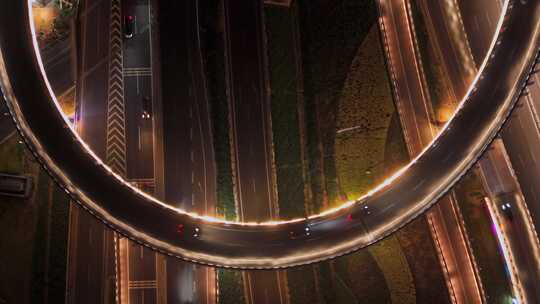 城市高速公路立交桥车流夜景航拍