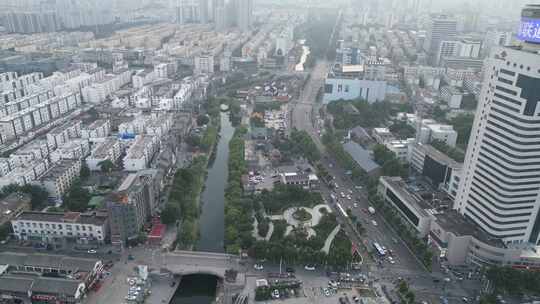 航拍山东济宁大景城市天际线