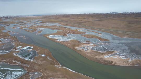 原创 青海果洛州黄河源结冰自然风光航拍