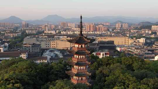 浙江绍兴塔山地标建筑航拍