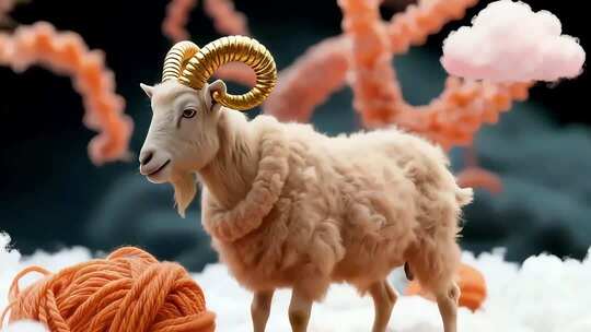 3D渲染金角绵羊素材