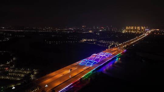 城市道路夜景航拍公路交通车流夜晚马路车辆