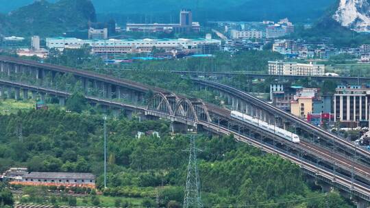 视频合集长焦航拍桂林城北高铁和谐号
