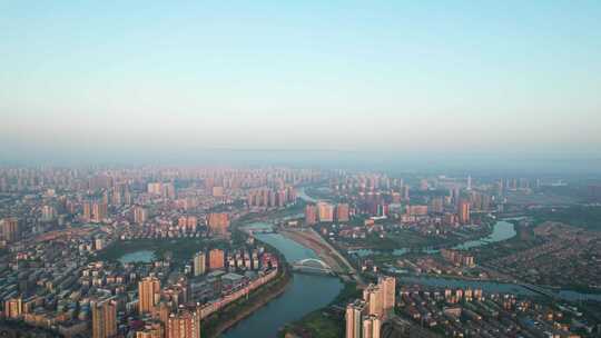 高空鸟瞰衡阳市湘江与蒸水两江交汇城市航拍