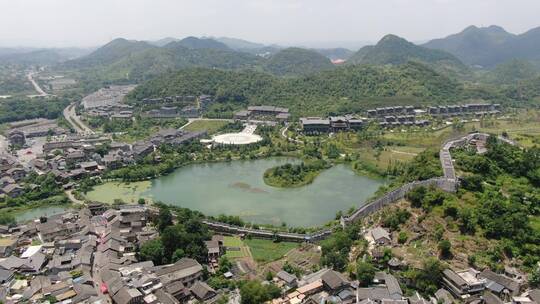 航拍贵州贵阳青岩古镇5A景区