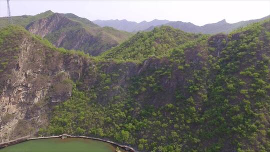 航拍春天北京怀柔山区景色