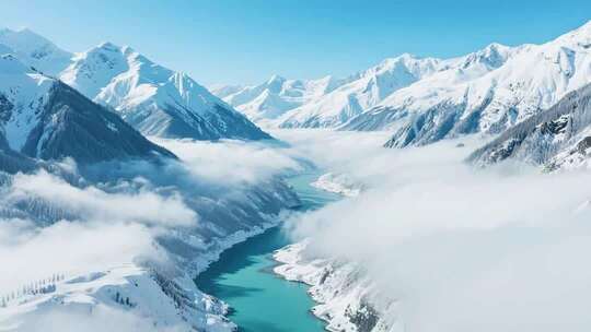 雪山河流自然风光全景
