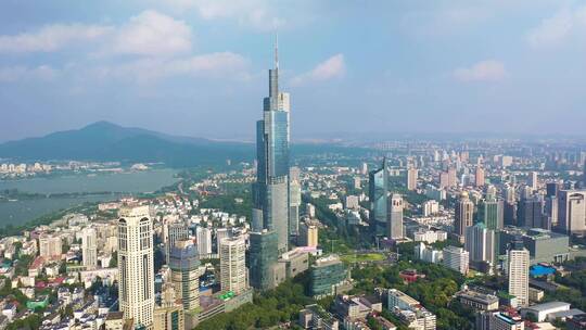 南京紫峰大厦高楼建筑城市天际线航拍风光