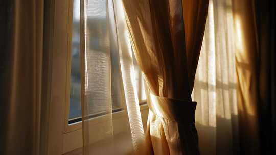 室内窗户阳光透过窗帘画面