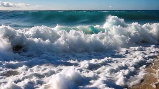 海边翻涌海浪