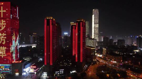 湖南长沙湘江万达广场夜景灯光秀航拍视频素材模板下载