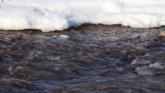 冰雪融化河流潺潺视频